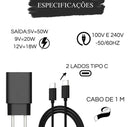 Carregador Turbo Rápido 50w Tipo C Compatível Com Motorola Preto