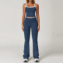 Conjunto Fitness Feminino 2 Peças, Roupa de Academia e Yoga, Top + Calça Cintura Alta Boca de Sino, Conjunto Esportivo Sexy para Treino