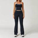Conjunto Fitness Feminino 2 Peças, Roupa de Academia e Yoga, Top + Calça Cintura Alta Boca de Sino, Conjunto Esportivo Sexy para Treino
