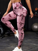 Legging Feminina Tie Dye Cintura Alta, Modeladora, Push Up, Sem Costura, para Yoga e Academia