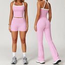 Conjunto Fitness Feminino 2 Peças, Roupa de Academia e Yoga, Top + Calça Cintura Alta Boca de Sino, Conjunto Esportivo Sexy para Treino