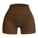 Short Yoga Feminina Cintura Alta, Modela e Levanta o Bumbum, Ajuste Justo, Cor Sólida com Textura Canelada – Short Esportivo