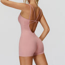 Macacão Fitness Feminino Curto, Conjunto Esportivo de Yoga em Peça Única, Efeito Push Up, Roupa de Academia, Body Fitness com Elasticidade