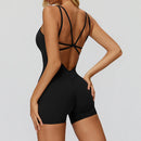 Macacão Fitness Feminino Curto, Conjunto Esportivo de Yoga em Peça Única, Efeito Push Up, Roupa de Academia, Body Fitness com Elasticidade