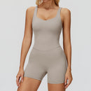 Macacão Fitness Feminino Curto, Conjunto Esportivo de Yoga em Peça Única, Efeito Push Up, Roupa de Academia, Body Fitness com Elasticidade