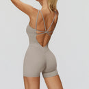 Macacão Fitness Feminino Curto, Conjunto Esportivo de Yoga em Peça Única, Efeito Push Up, Roupa de Academia, Body Fitness com Elasticidade