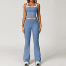 Conjunto Fitness Feminino 2 Peças, Roupa de Academia e Yoga, Top + Calça Cintura Alta Boca de Sino, Conjunto Esportivo Sexy para Treino