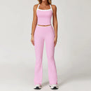 Conjunto Fitness Feminino 2 Peças, Roupa de Academia e Yoga, Top + Calça Cintura Alta Boca de Sino, Conjunto Esportivo Sexy para Treino