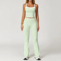 Conjunto Fitness Feminino 2 Peças, Roupa de Academia e Yoga, Top + Calça Cintura Alta Boca de Sino, Conjunto Esportivo Sexy para Treino