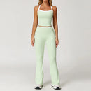Conjunto Fitness Feminino 2 Peças, Roupa de Academia e Yoga, Top + Calça Cintura Alta Boca de Sino, Conjunto Esportivo Sexy para Treino