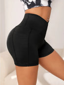 Short Biker Feminino de Yoga e Fitness, Cintura Alta com Cós Cruzado e Bolso, Short Esportivo para Treino