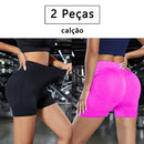 Kit com 2 peças – Shorts Esportivos Femininos / Shorts de Academia / Shorts de Yoga Feminino com Controle de Abdômen e Modelagem do Bumbum