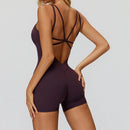 Macacão Fitness Feminino Curto, Conjunto Esportivo de Yoga em Peça Única, Efeito Push Up, Roupa de Academia, Body Fitness com Elasticidade